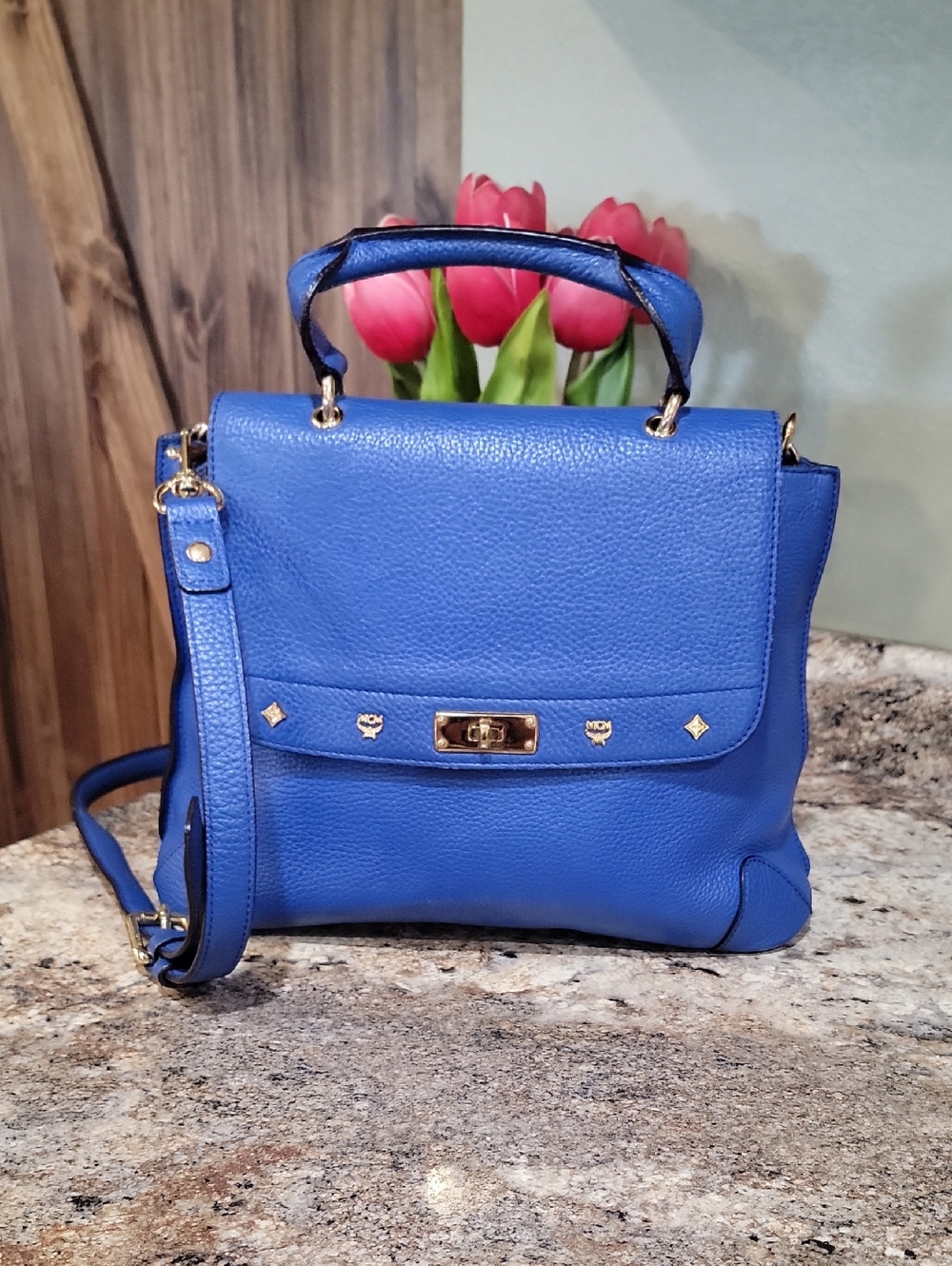 MCM Leather Blue Handle Bag/Crossbody